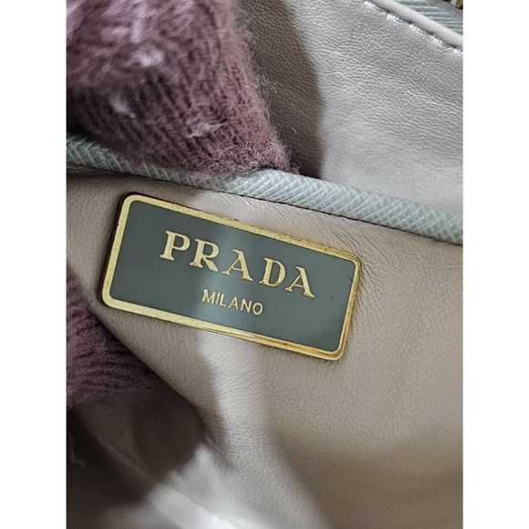 Pre owned Prada Pomenade Saffiano mediumTwo Tone Leather Dome Satchel Taupe - Picture 7 of 16